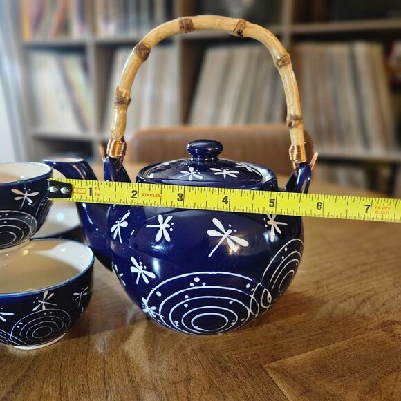 Dragonfly Teapot Set MIRA DESIGNS by FMC 4 cups tea/teapot set Navy Blue White - Picture 6 of 10